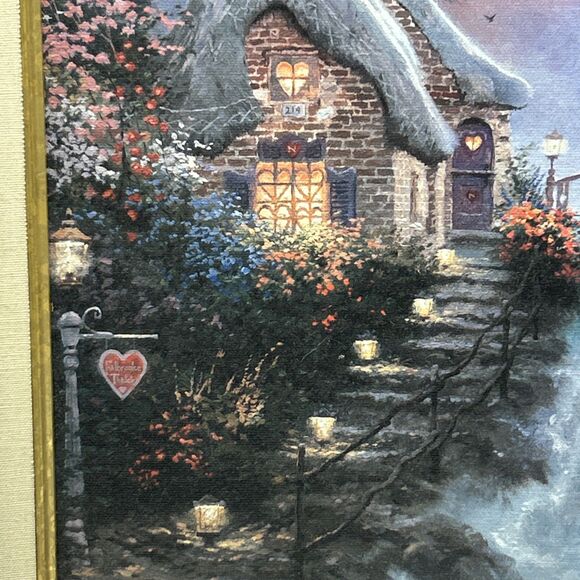 Vtg Thomas Kinkade Sweetheart Cottage 2 Framed Canvas Classics Collection W/ COA - Picture 5 of 15
